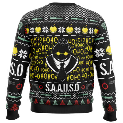 Study Well Shoot Hard Assassination Classroom Ugly Christmas Sweater BACK mockup - Assassination Classroom Store